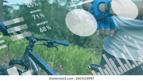 Checking smartwatch data, cyclist outdoors wearing blue gloves and digital interface. Cycling, technology, sports, fitness, activity, tracking - Powered by Shutterstock - Get 15% off with code: PIKWIZARD15