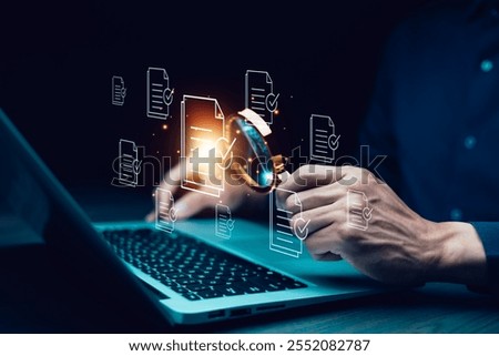 checklist and clipboard task documentation management, business people working laptop checklist questionnaire assessment form, online survey online exam Choosing the right answer in the exam 
