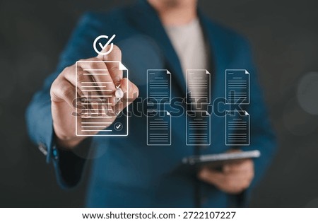 Checklist document with approval mark on a digital tablet, representing document validation, quality control, completed workflow, and ideal for business, audit, or certification visuals.