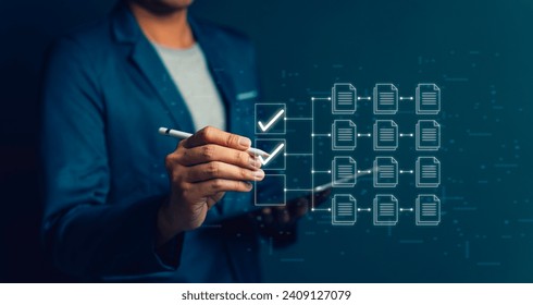 Checklist document quality management. security document information business login file folder, management cybersecurity technology, concept digital security corporate database professional company. - Powered by Shutterstock