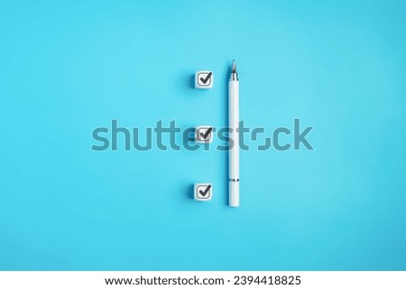 Checklist icon for successful target goal business management, Business strategy planning management, Business process and workflow development, Survey and quality control assessment