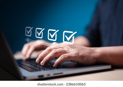 Checklist Steps, Rating Selection for QA Quality Assurance improvement. Standardization, certification. Online survey questionnaire with progress bar for compliance with regulations service standards.
