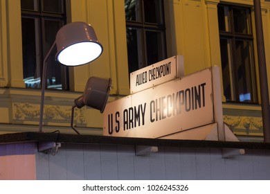 Checkpoint Charlie Berlin Germany At Night