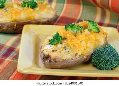 Cheddar Cheese And Broccoli Stuffed Baked Potatoes.