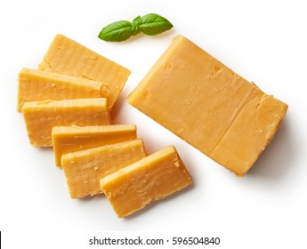 Cheddar Cheese Isolated On White Background From Top View