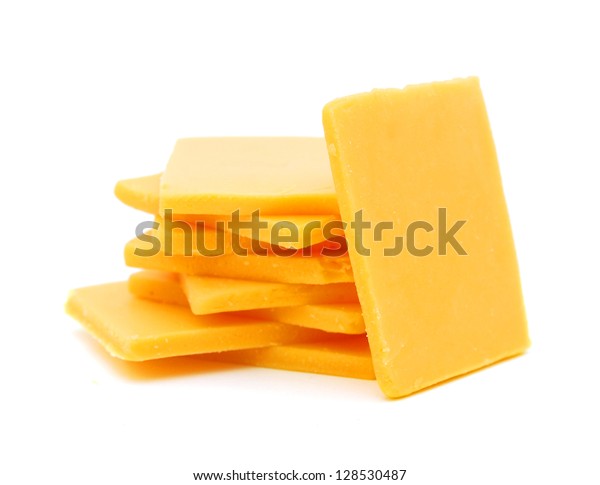 Cheddar Cheese Slices On White Background Stock Photo 128530487 ...