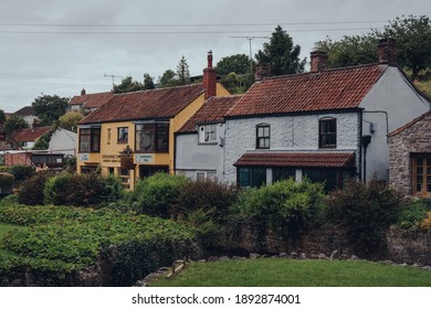 Cheddar, UK - July 26, 2020: Colourful Houses In Cheddar, A Village Famous For Its Gorge And Is The Birthplace Of World Famous Cheese.