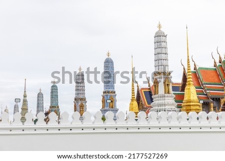 Chedi lined at Wat Phra Kaew in Bangkok, Thailand. Landmark in Bangkok