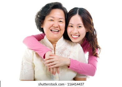 Cheerful Asian Senior Woman And Daughter