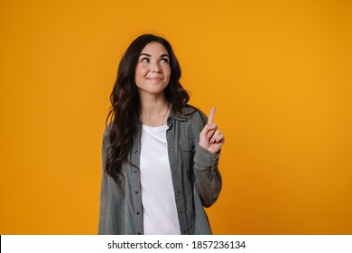 Cheerful Beautiful Girl Smiling Pointing Finger Stock Photo 1857236134 ...
