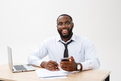 Cheerful big smile from happy featuring business, african, and office ...