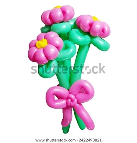 A cheerful bouquet of pink balloon flowers with a green stem and a playful pink bow.