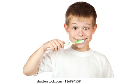 Cheerful Boy Brushing His Teeth Isolated Stock Photo 116994559 ...