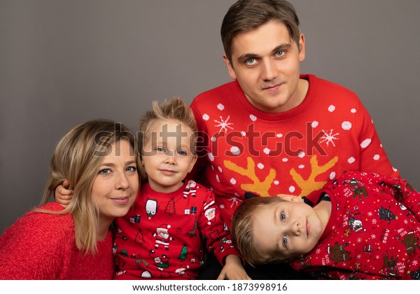 Cheerful Caucasian Family Two Boys Wearing Stock Photo 1873998916 ...