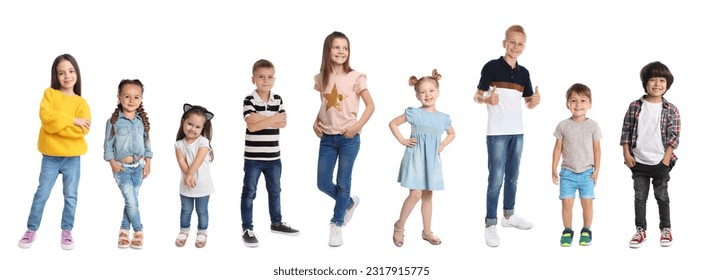 Cheerful children of different ages on white background. Collage design - Powered by Shutterstock