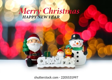 Cheerful at Christmas time and santa doll   friend such as  snowman  deer  greeting card for new year   christmas             