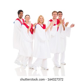 Cheerful Church Choir Performing On White Background