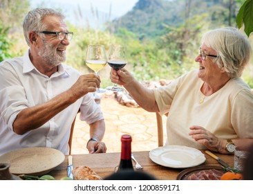 Cheerful couple cheering with wine
