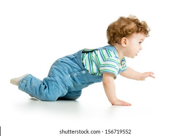 Cheerful Crawling Baby Boy Isolated