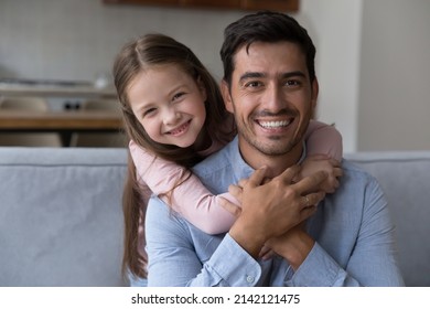 Cheerful Cute Preschool Girl Hugging Dad Stock Photo 2142121475 ...