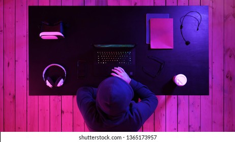 Cheerful Delighted Man Watching Stream. Someone Winning The Computer Game.