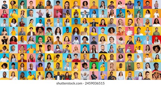 A cheerful display of diverse multiracial, multiethnic, and international people set against a backdrop of vivid colors