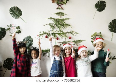 Cheerful Diverse Kids At Christmas