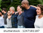 Cheerful diverse people together in the park