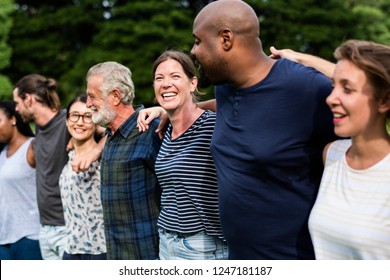 Cheerful diverse people together in the park