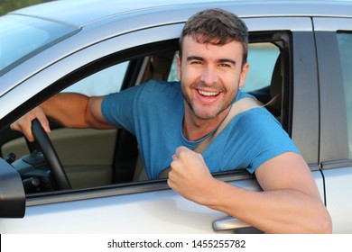 Cheerful Driver Celebrating A Victory