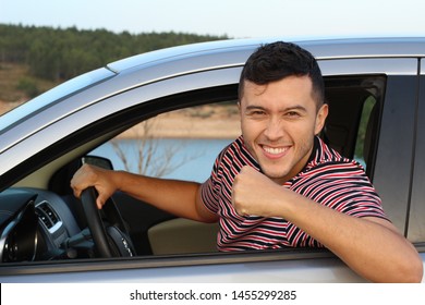 Cheerful Driver Celebrating A Victory