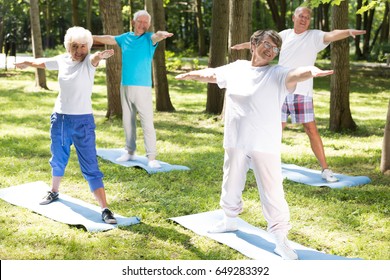 Cheerful Elderly People Doing Yoga Park Stock Photo 649283392 ...