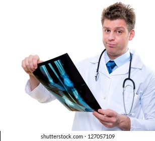 Cheerful Expressive Doctor Examining Bad News X-ray