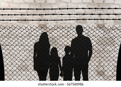 Cheerful Family Holding Hands Against Brick Stock Photo 567560986 ...