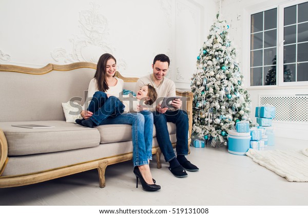 Cheerful Family Sitting Living Room Having Stock Photo Edit