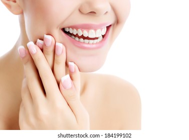 Cheerful Female With Fresh Clear Skin, White Background