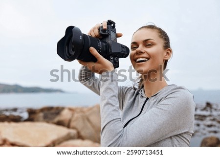 Similar – Image, Stock Photo Outdoor photographer captures serene lakeside moments
