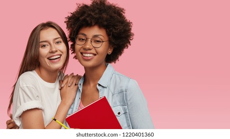 Cheerful Friendly Mixed Race Students Embrace Stock Photo 1220401360 ...