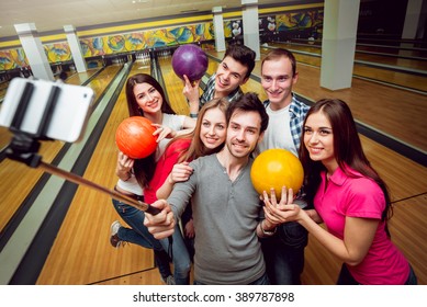 Cheerful Friends Bowling Alley Balls Selfie Stock Photo 379664770 ...