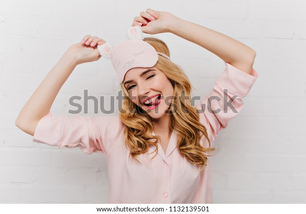 Cheerful Girl Wavy Hair Dancing On Stock Photo Edit Now 1132139501