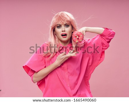 cheerful glamorous woman smile cosmetics pink hair model luxury