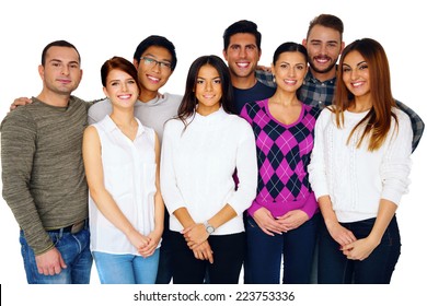 Cheerful Group Of Friends Over White Background