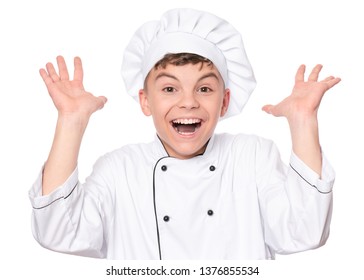 Cheerful Handsome Teen Boy Wearing Chef Stock Photo 1376855534 ...