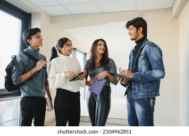 Cheerful Indian Asian Young Group Of College Students.