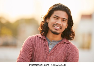 Cheerful Indian Young Man Long Hair Stock Photo 1485757508 | Shutterstock