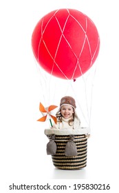 Cheerful Kid On Hot Air Balloon