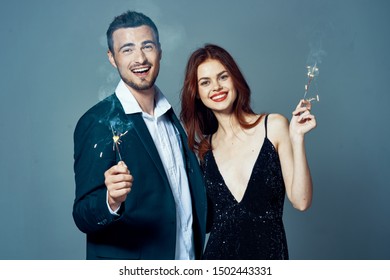 Cheerful Man And Woman Holiday Champagne Birthday Fun Confetti