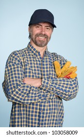 Cheerful Middle Aged Man In A Baseball Cap.