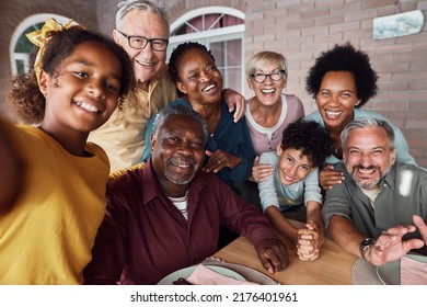 Cheerful Multiethnic Extended Family Taking Selfie And Having Fun Together While Gathering On Patio.