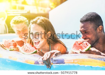 Similar – Foto Bild schöne Frau isst Wassermelone drinnen